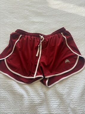 Tracksmith Deep Red Athletic Shorts with White Trim